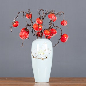 Künstliche Winterpersimmon mit Frost Fake Drooping ObstZweig Home Glückspflanze Dekoration Chinesische Hochzeit Floral Arrangement Material