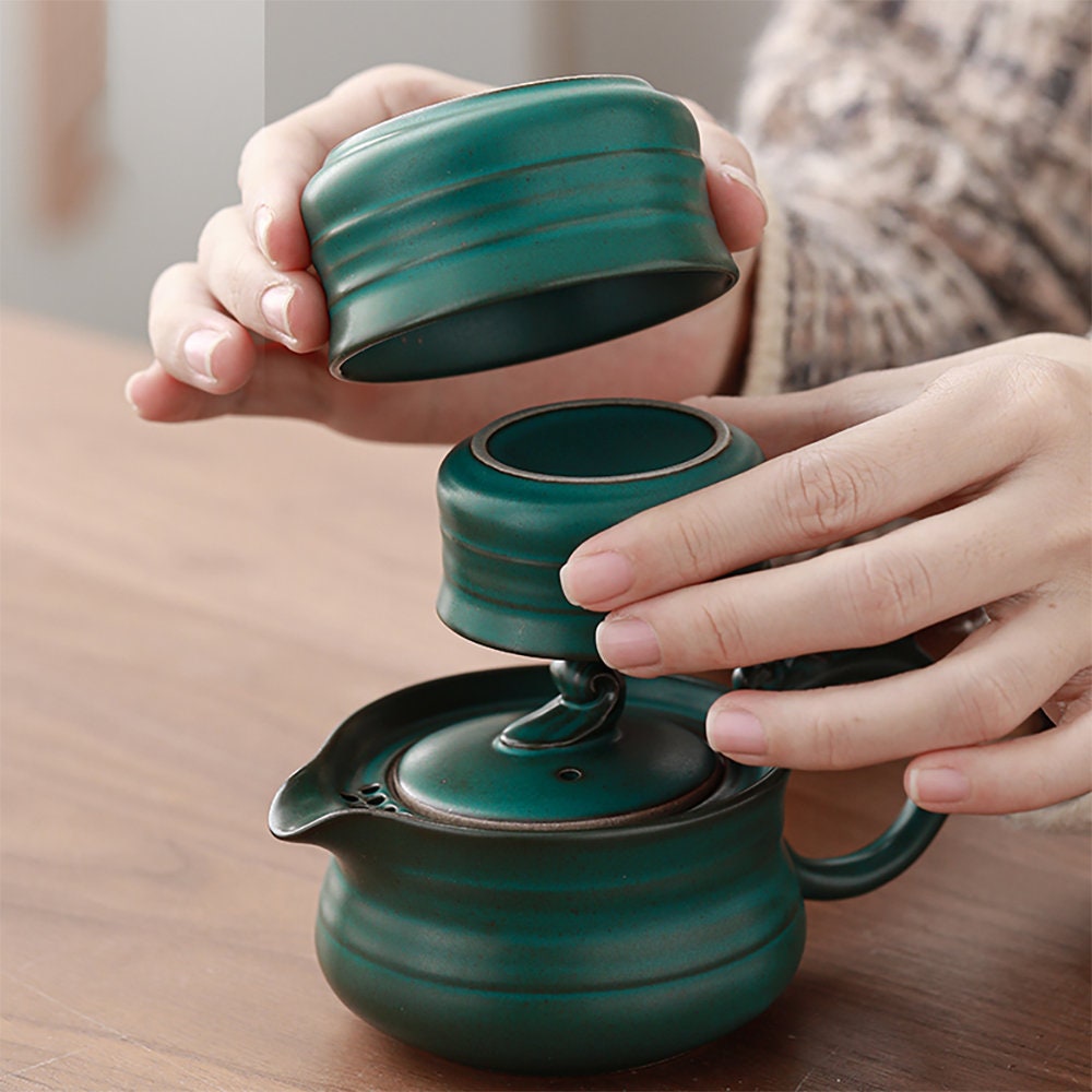 Japanese Dark Green Ceramic Tea Set Ceramic One Pot Two Cup Etsy