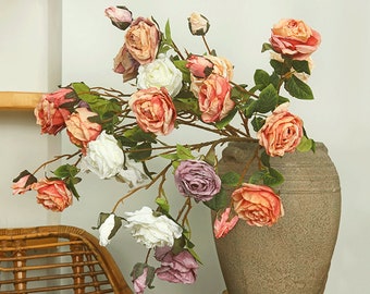 Tallos de rosas secas con capullos, artesanías de flores artificiales, decoración floral casera vintage, para ramos de boda, arreglos de fiesta, centro de mesa