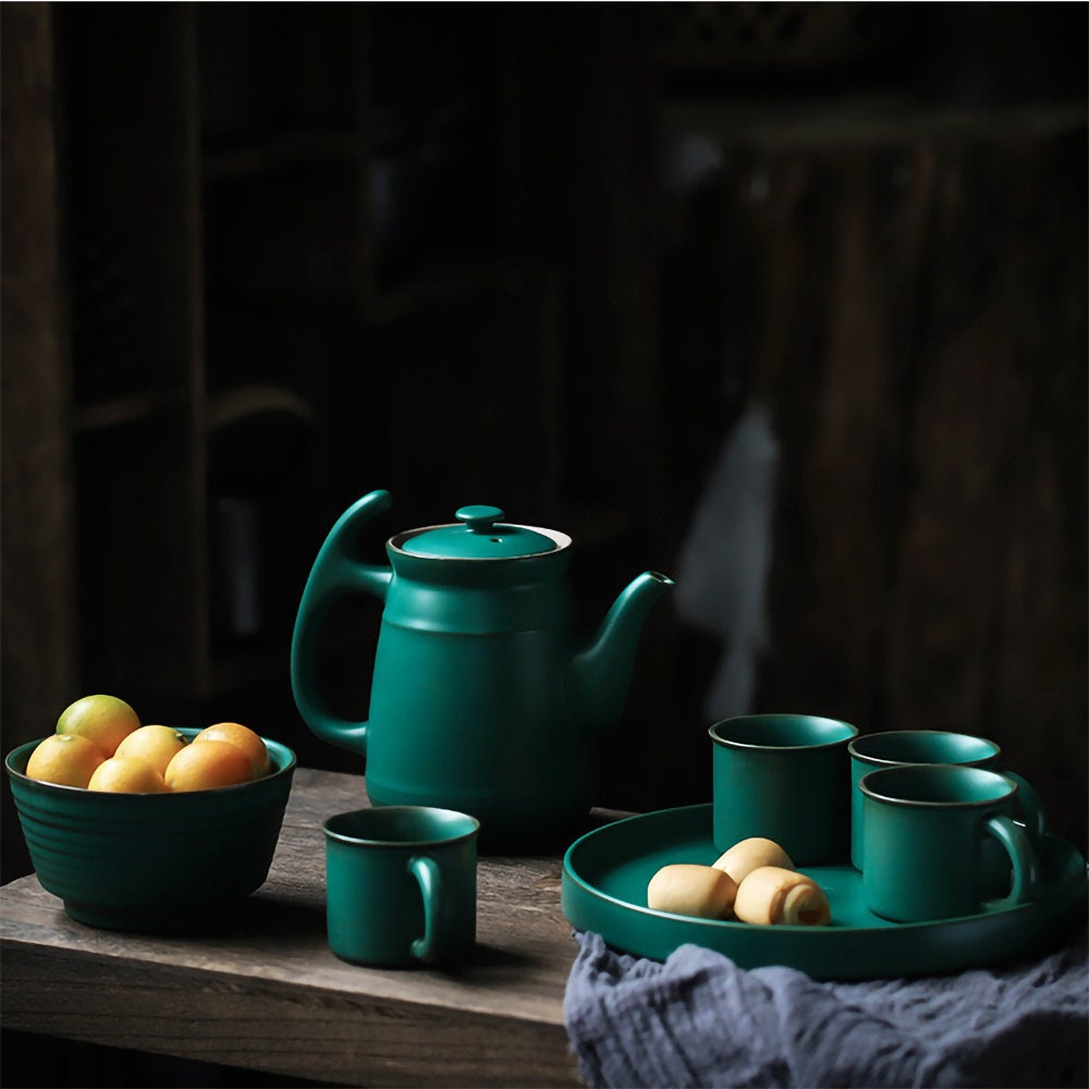 Ceramic Large Tea Set Porcelain Teapot Cup Tray Simple Design Etsy