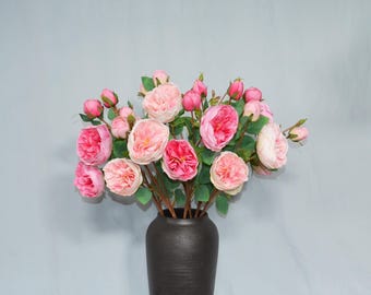 Artificial Austin Rose Stem Pink Garden Rose Faux English Peony Flower Silk Bridal Bouquet Filler Wedding Vase Farmhouse Decor
