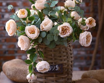 Artificial Austin Rose Stem, Faux Flower with Bud, Living Room Floral Decoration, Wedding Bouquet Material, Window Spring Spray Arrangement