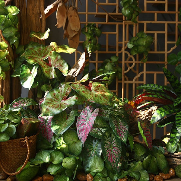 Plante de serpent à sonnettes avec racines, plante Calathea, plante Dieffenbachia, verdure tropicale, fleur artificielle, décoration florale pour la maison, pour l'intérieur