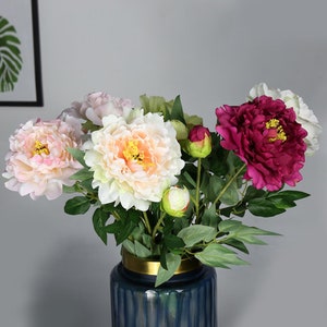 Chinese Peony Spray with Foliage, Artificial Flower Stem, Home Floral Decor, Wedding Arrangement, Party Table Centerpiece, for Kitchen Vase