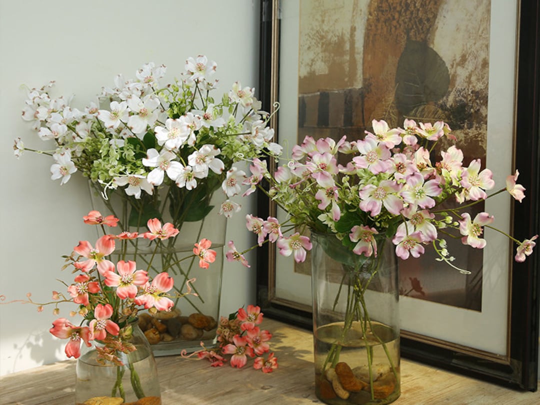 Dogwood Flower Blossom Stem, Silk Cornus Flowers, Artificial Flowers