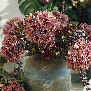 Artificial Hydrangea Individual Stem, Dried Look Petal, Vintage Home Flower Decor, Dining Table Floral Ornament, Wedding Bouquet Material