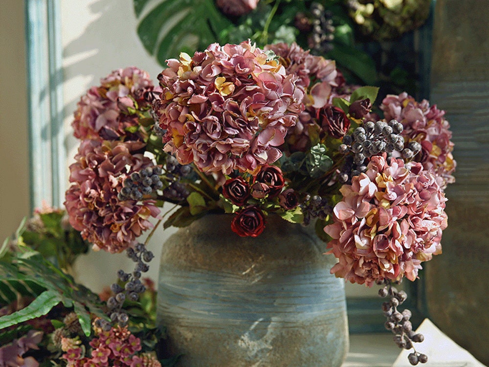 Faux Dried Hydrangea, Hydrangea Flower, Dried-look, Hydrangea, Dried Flower  Look, Silk Hydrangea, Fall Hydrangeas, Fall Flowers 