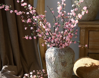 Artificial Plum Blossom With Small Bud, Fake Cherry Flower Stem, Rustic Peach Bloom, Faux Pear Spray Branch, Chinese Home Floral Decoration
