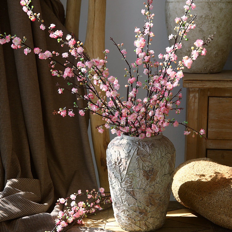 ARTIFIPLANT Plum Blossom Flowers,6 Pcs Artificial Pink Cherry Blossom Silk  Flowers,Fake Cherry Stems,Faux Cherry Blossom Branches for Home and Office