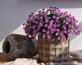 Artificial Verbena Bouquet, Faux Small Flower Bundle, Home Rustic Floral Decoration, Party Table Plant Arrangement, Indoor Outdoor Greenery