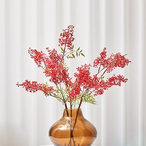 Kunstmatige Nandina Domestica fruittak met bladeren, faux hemelse bamboebessen, realistische bessen, decoratief fruit, bloemendecor voor thuis