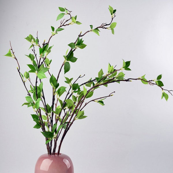 Fake Peach Twig with With Leaf Shoot Artificial Dry Branch and Sprout Faux Plant Arrangement Long Stem Greenery Decoration for Floor Vase