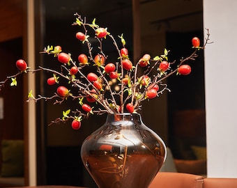 Artificial Cherry Tomato Stem with Young Leaves, Fake Everglades Tomato Branch, Lycopersicon Esculentum, Rustic Berry Crafts, Bouquet Filler