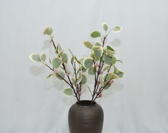 Artificial Variegated Eucalyptus Branch Faux Silver Dollar Stem Seed Pods Greenery Farmhouse Boho Vase Decor Botanical Arrangement