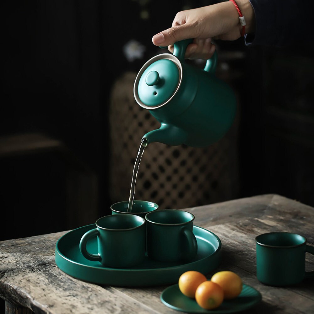 Ceramic Large Tea Set Porcelain Teapot Cup Tray Simple Design Etsy