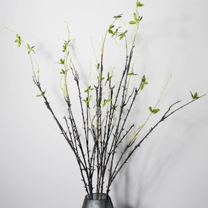 Faux Sprouting Tree Branch, Artificial Peach Stem with Fresh Leaf,  Rustic Willow Twig, Spring Tender Plant Craft, Indoor Greenery Ornament