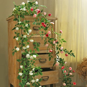 Fake Rose Buds with Long Vine, Climbing Rose Vine, Artificial Flowers, Home Floral Decor, Wedding Party Arrangement, Bloom for Garland Arch
