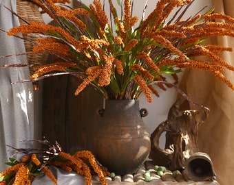 Espiga de grano artificial con tallo largo, trigo y follaje falsos, decoración floral rústica natural para el hogar, arreglo de plantas para fiestas de bodas en el país