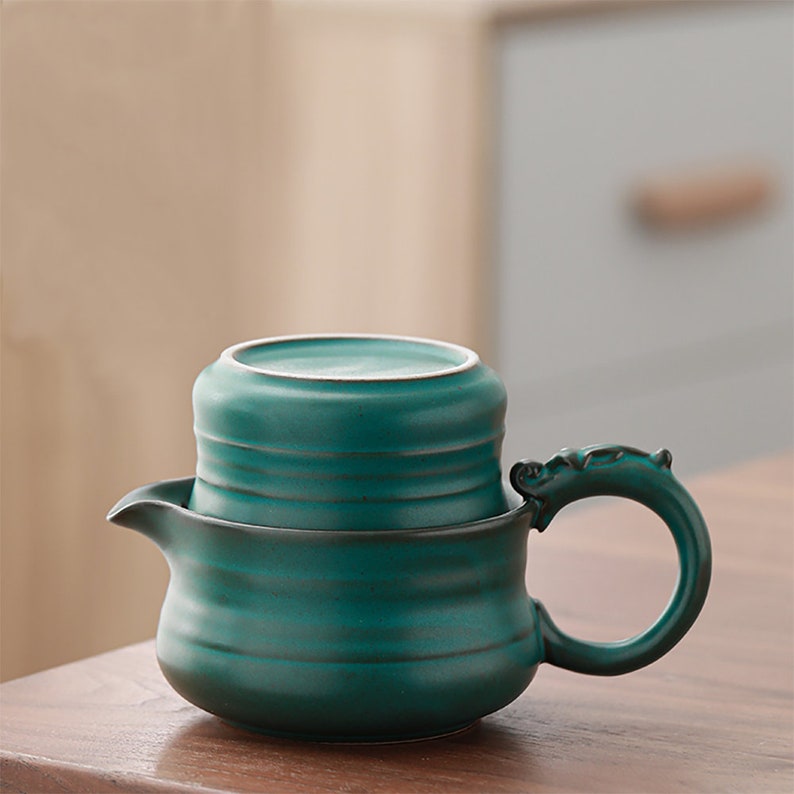 Japanese Dark Green Ceramic Tea Set Ceramic One Pot Two Cup Etsy UK
