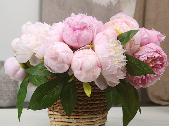 Realistische Pfingstrosen Bündel mit Blättern, Kunstblumen Handwerk, Fake Brautstrauß, Home Floral Dekor, Hochzeitsgesteck, Tischdeko