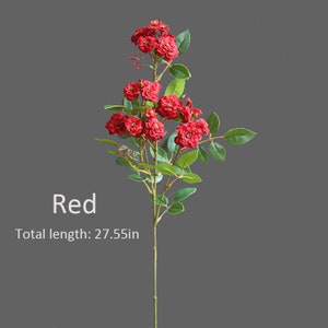 May include: A single stem of artificial red roses with green leaves. The stem is approximately 27.55 inches long.