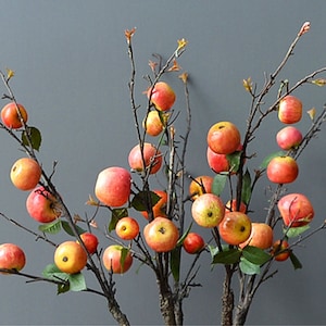 Realistischer Apfel langer Ast, Hochwertiger Obststamm mit Laub, künstliches Wildfrucht Dekor, Lounge Bodenvase Füller, Party Pflanzengesteck