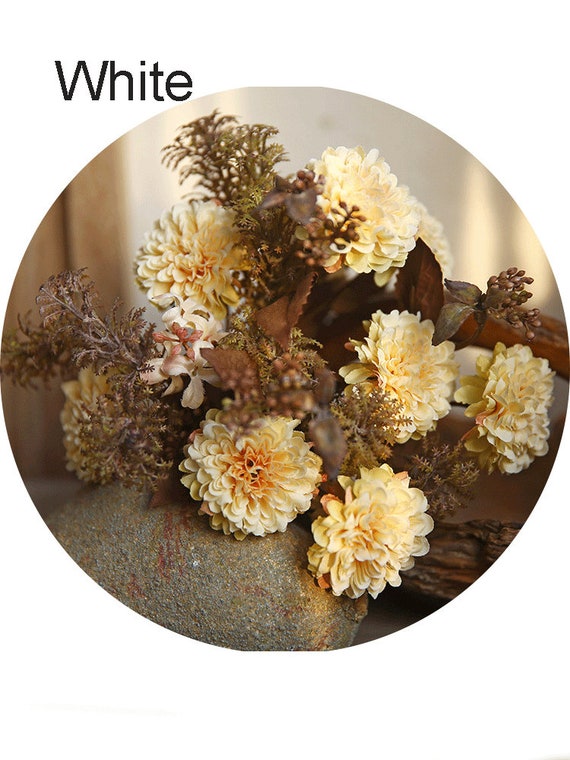 12 Pcs Artificial Fall Flowers - Faux Silk Mums In Burnt Orange, Yellow & Red | Autumn Bouquet For Vase, Table, Wedding & Home Decor
