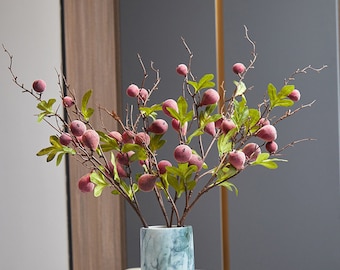 Longue branche de figue avec feuilles, travaux manuels rustiques à base de petits fruits, fleur artificielle, décoration florale pour la maison, arrangement de mariage, centre de table de fête