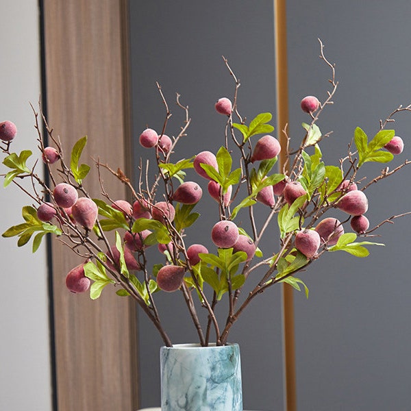 Longue branche de figue avec feuilles, travaux manuels rustiques à base de petits fruits, fleur artificielle, décoration florale pour la maison, arrangement de mariage, centre de table de fête