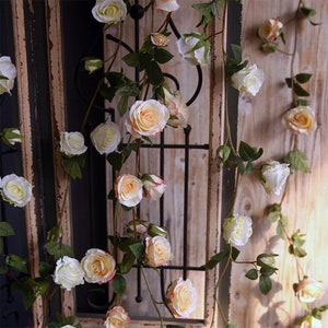 Artificial Climbing Rose Vine with Leaf, Faux Trailing Flower Cane, Fake Wall Hanging Plant, Front Door Floral Decor, Party Arch Arrangement