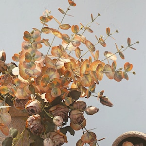 Real Touch Eucalyptus Leaf Stem, Dried Look Foliage Branch, Artificial Leafy Arrangement, Home Greenery Decor, Wedding Bouquet Grass Filler