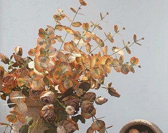 Real Touch Eucalyptus Leaf Stem, Dried Look Foliage Branch, Artificial Leafy Arrangement, Home Greenery Decor, Wedding Bouquet Grass Filler