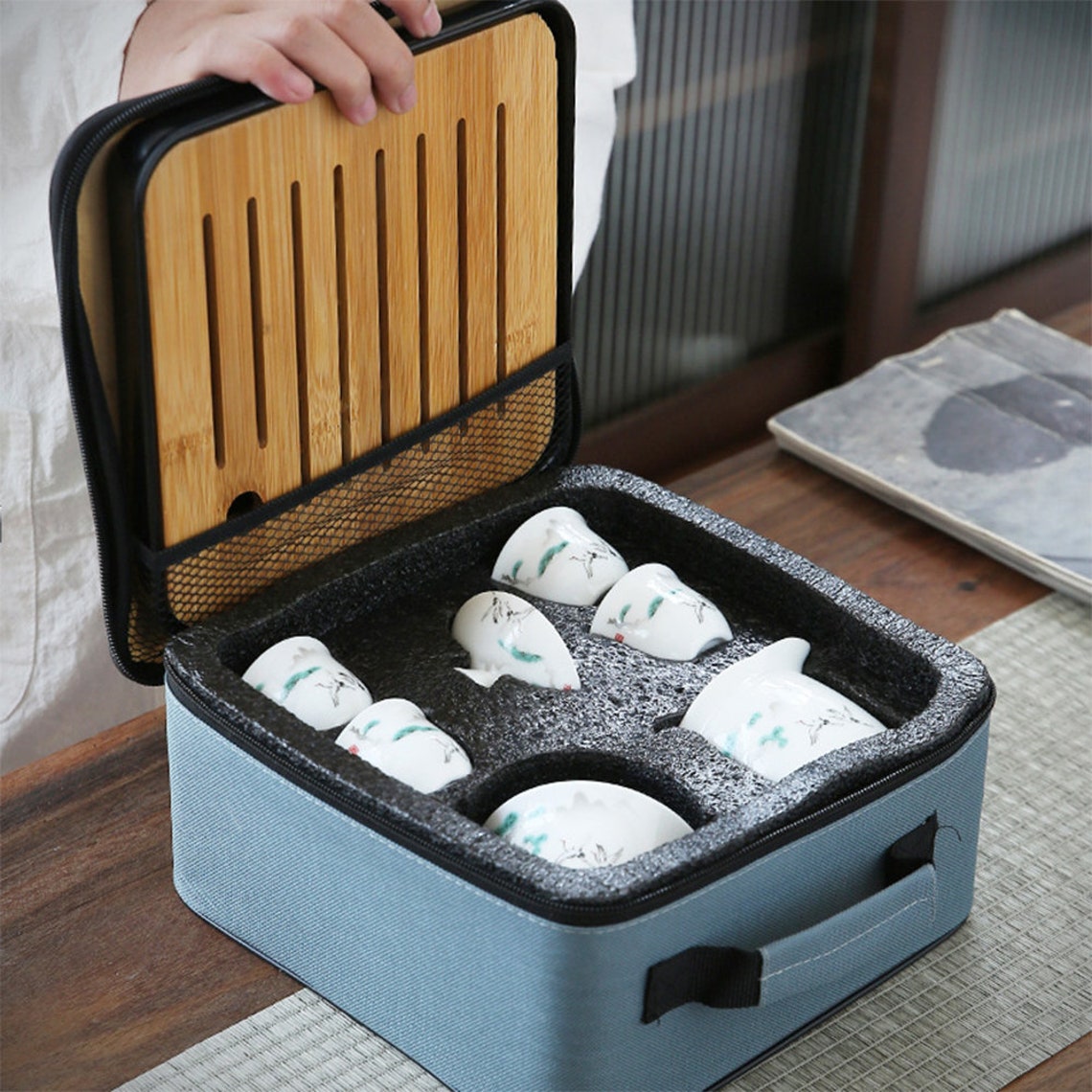 Travel Ceramic Tea Set Portable White Porcelain Outdoor Etsy