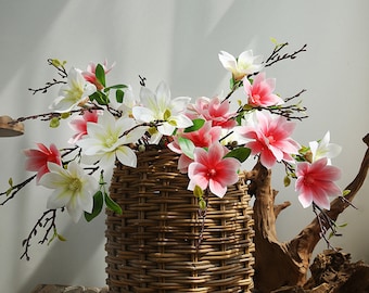 Magnolia Branch with Tender Leaves, Artificial Flower Craft, Chinese Home Floral Decor, Wedding Party Arrangements, Dining Table Centerpiece