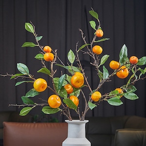 Orange Long Branch with Leaves, Fake Kumquat Sprig, Realistic Citrus Fruit Crafts, Artificial Flowers, Home Floral Decor, Party Centerpiece