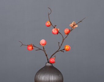 Small Persimmon Fruit Dead Branch, Autumn Berry Crafts, Rustic Floral Decor, Artificial Flowers, Home Wedding Party Arrangement Centerpiece