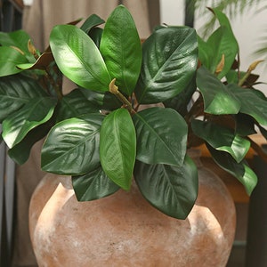 Artificial Magnolia Branch with Foliage, Realistic Leafy Twig, Real Touch Greenery with Fruit, Home Plant Decor, Wedding Floral Arrangement