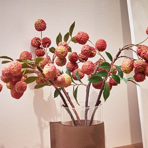 Lychee Fruit Branch with Leaves, Fake Lychee Crafts, Rustic Fruits, Artificial Flowers, Home Floral Decor, Floral Arrangement Centerpieces