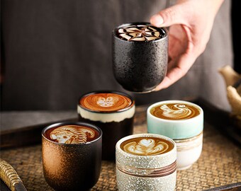 Japanische Keramik Kaffeetasse, handgemachte Keramik Teetasse, kreatives minimalistisches Trinkgeschirr, handbemaltes glasiertes Porzellan, Kaffee Tee Liebhaber Geschenk