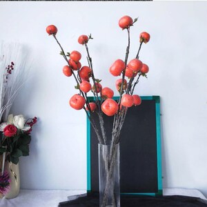 Persimmon with Long Branch, Artificial Fruit Stem , Home Floral Decor, Wedding Flower Arrangement, Floor Vase Filler, Table Centerpiece Pick image 3