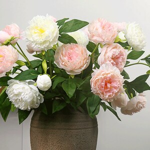 Peony Stem with Leaves, Artificial Flower Crafts, Realistic Floral Decor, Home Bloom Ornament, for Wedding Bouquet, Dining Table Centerpiece