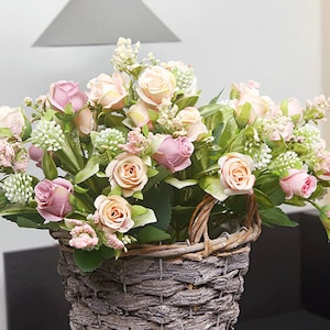 Fake Rose Bouquet with Wildflower Filler, Artificial Flower Craft, Home Floral Decor, Wedding Bridal Bouquet, Party Arrangement Centerpiece