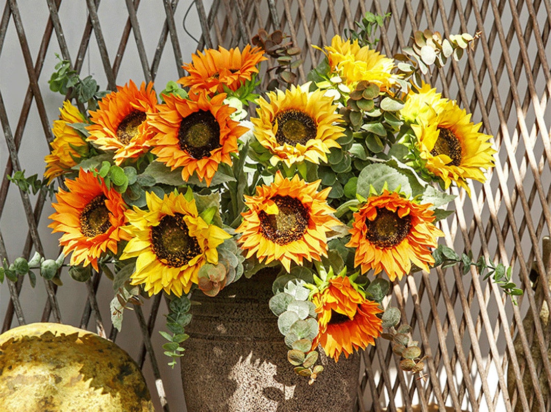 Real Touch Sunflower Stems With Leaves, Artificial Flower Crafts