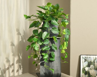 Fake Epipremnum Aureum Wall Hanging with Pot, Faux Pothos Wall Decor, Trails Leaf Vine Plant Craft, Artificial Greenery, Home Greenery Decor