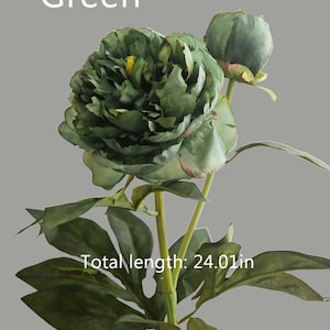 Faux Peony Stem with Bud, Artificial Flower Craft, Vintage Home Floral Decor, Wedding Party Bloom Arrangement, Dining Table Centerpiece Gift Green