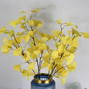 Ginkgo Leaf with Long Branch, Artificial Biloba Foliage Twig, Home Greenery Decoration, Wedding Party Plant Arrangement, Fake Bouquet Filler