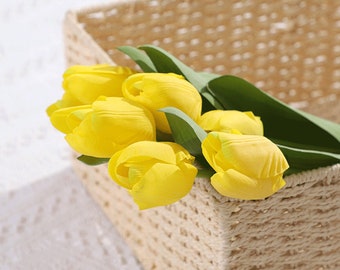 Tulp Individuele Stengel met gebladerte, Kunstmatige Bloem Craft, Home Floral Decor, Real Touch Petal, Bruiloft Arrangement, Bruidsboeket Filler