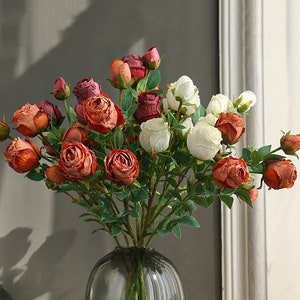 Dried Rose Stem with Bud, Artificial Flowers, Home Floral Decor, Wedding Arrangement, Party Centerpiece, Bloom for Bouquet Garland, Gift