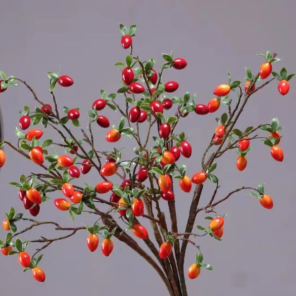 Diospyros Lycioides Fruit Branch, Cathay Persimmon, Fall Wild Fruit Craft, Artificial Flower, Home Floral Decor, Wedding Party Arrangement