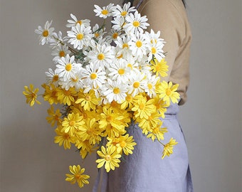 Tallo de flor de margarita artificial, gerbera falsa con hoja, decoración de crisantemo falso, arreglo de cosmos en el hogar, para regalo floral de fiesta de jardín rústico